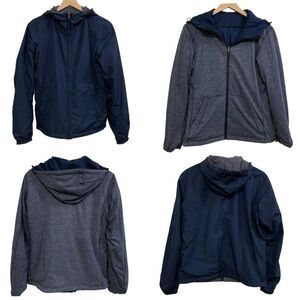 REVERSIBLE Full Zip Hooded Jacket Men’s Blue Gray S.